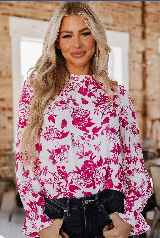 Serenity Bloom: Floral Flounce Sleeve Blouse (2 Colors) Peter Pan Collar Blouse