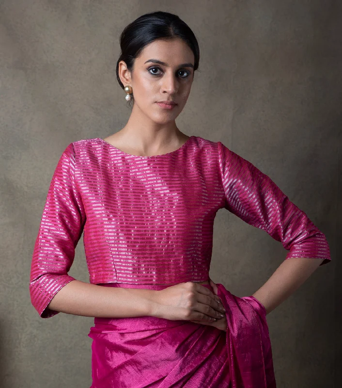 Magenta Silver Striped Tissue Blouse Playful Puff Blouse