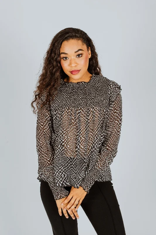 Rag & Bone Fawn Printed Silk Blouse Side Tie Blouse