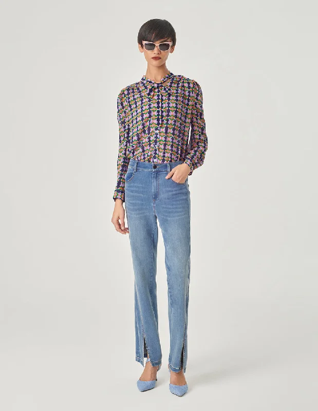 MARYLING Checked Georgette Print Long Sleeve Blouse Office-Ready Blouse