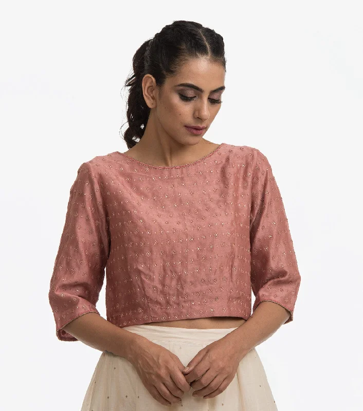 English rose embroidered chanderi blouse Smart Casual Blouse
