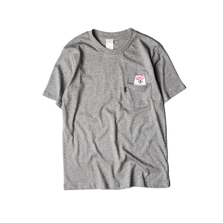 Hidden Pocket Cat Shirts (Grey)-- Houndstooth Herringbone Solid