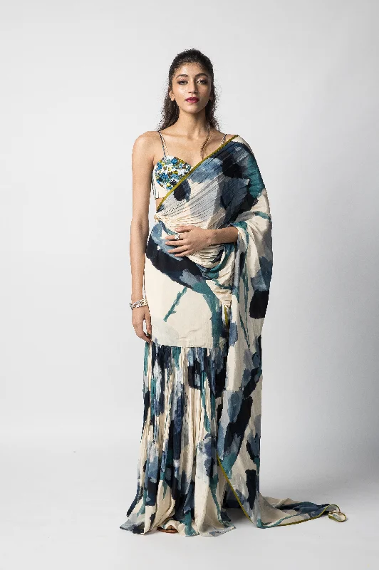 Marble Draped Saree With Blouse Romantic Lace Blouse