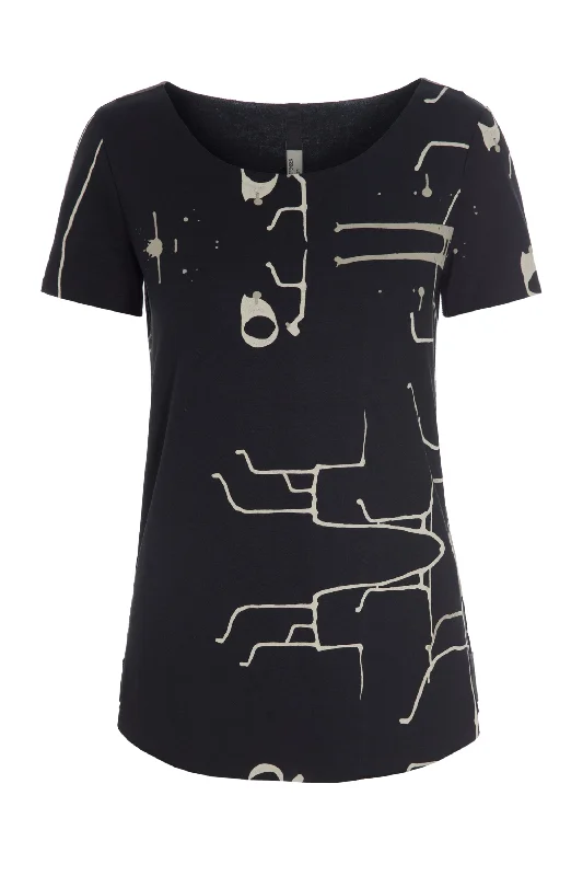 BLOUSE - 96045 - ART PRINT BLACK Puff Sleeve Blouse