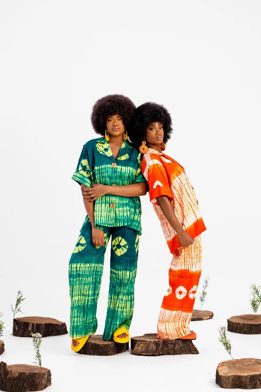 Atuche Osisi Adire Set with wooden buttons shirt-- Chenille Brocade Lace