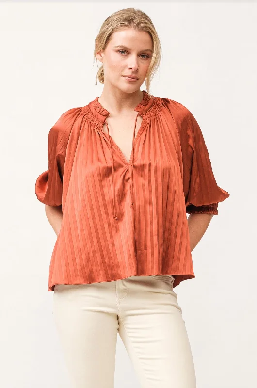 Anna Relaxed Fit Pleated Blouse In Spice Business Casual Blouse
