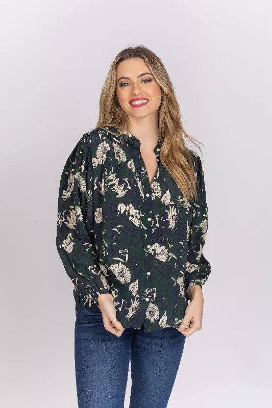 Trovata Lesia Blouse in Night Palm Delicate Bow Blouse