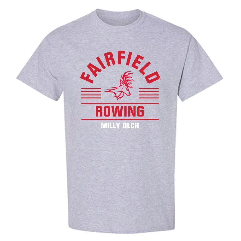 Fairfield - NCAA Women's Rowing : Milly Olch - Classic Fashion Shersey T-Shirt-- Faux Fur Fabric Real Fur Fabric Shearling Fabric Fairfield - NCAA Women's Rowing : Milly Olch - Classic Fashion Shersey T-Shirt-- Faux Fur Fabric Real Fur Fabric Shearling Fabric