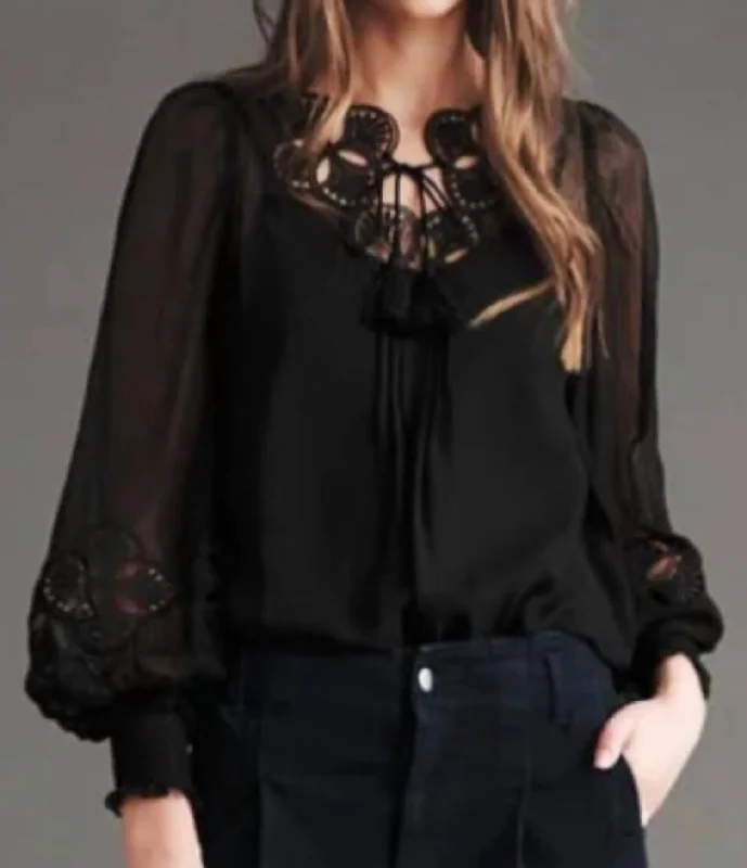 Reagan Blouse In Jet Black Feminine Ruffle Blouse