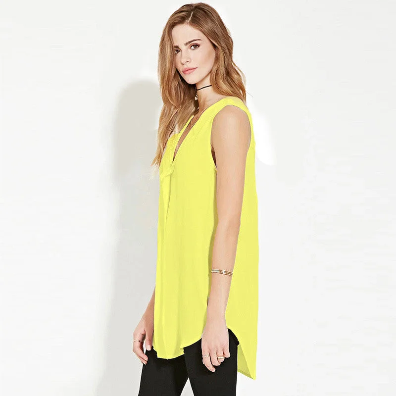 Sleeveless Solid V Neck Chiffon T Shirt Women Boyfriend Long Casual Tops Tshirt XXXXL 5XL-- Asymmetrical Pockets Print Sleeveless Solid V Neck Chiffon T Shirt Women Boyfriend Long Casual Tops Tshirt XXXXL 5XL-- Asymmetrical Pockets Print