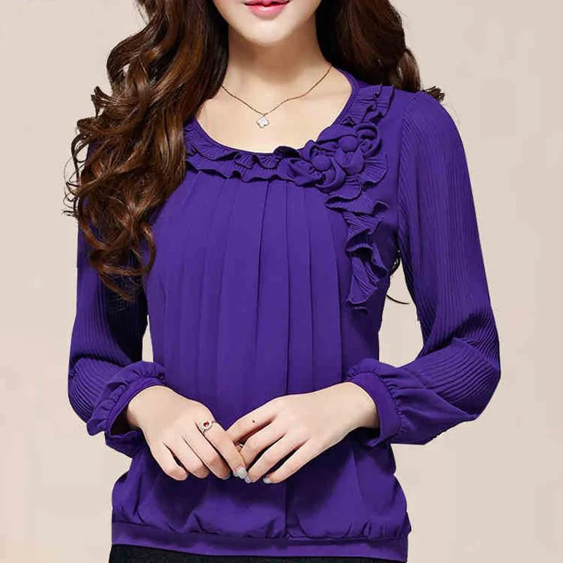 women blouses chiffon blouse tops woman clothes long sleeve Playful Puff Blouse
