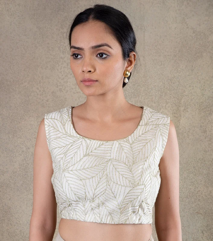 ivory Cotton silk embroidered Blouse Frilled Cuff Blouse
