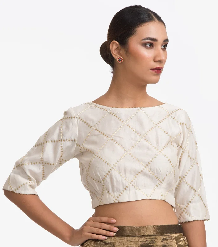 White Embroidered Chanderi Blouse Classic White Blouse