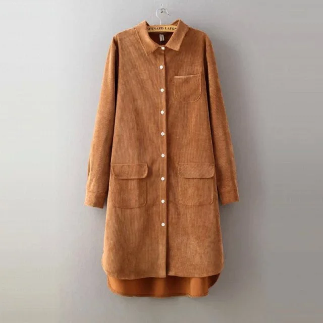 Women Long Blouse Solid Loose Corduroy Long Sleeve All Match Shirt Dress Collared Satin Blouse Women Long Blouse Solid Loose Corduroy Long Sleeve All Match Shirt Dress Collared Satin Blouse
