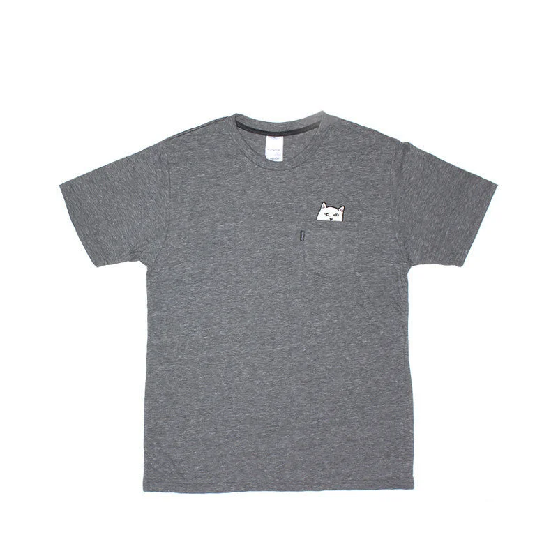 Hidden Pocket Cat T-Shirts (Grey)-- Notch Collar Peter Pan Collar Cowl Neck