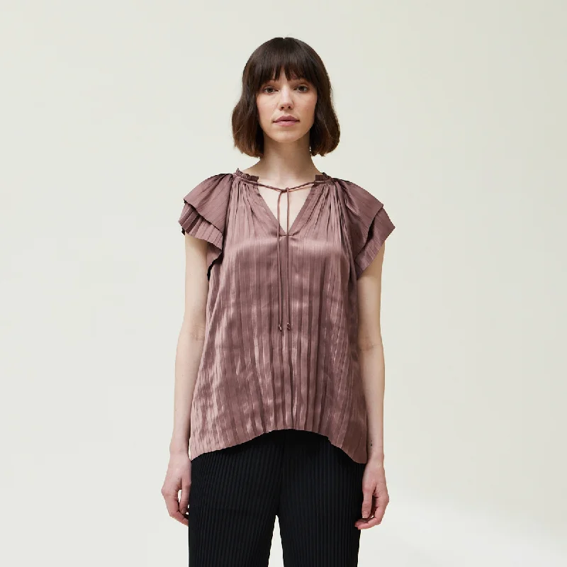 Grade & Gather - Pleated Satin Blouse - Dark Orchid Sleeveless Chiffon Blouse