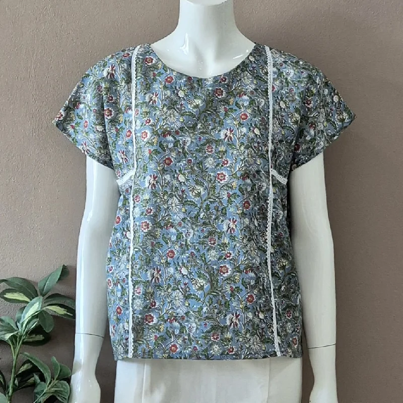 Japanese Lace Trim Blouse Subtle Shimmer Blouse