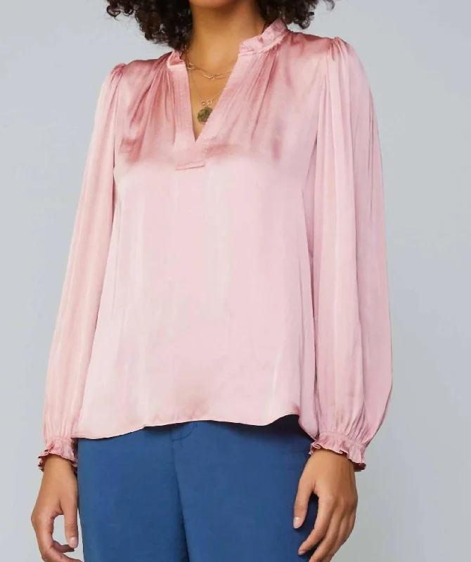 Vienna Long Sleeve Blouse In Dusty Blush Semi-Sheer Blouse