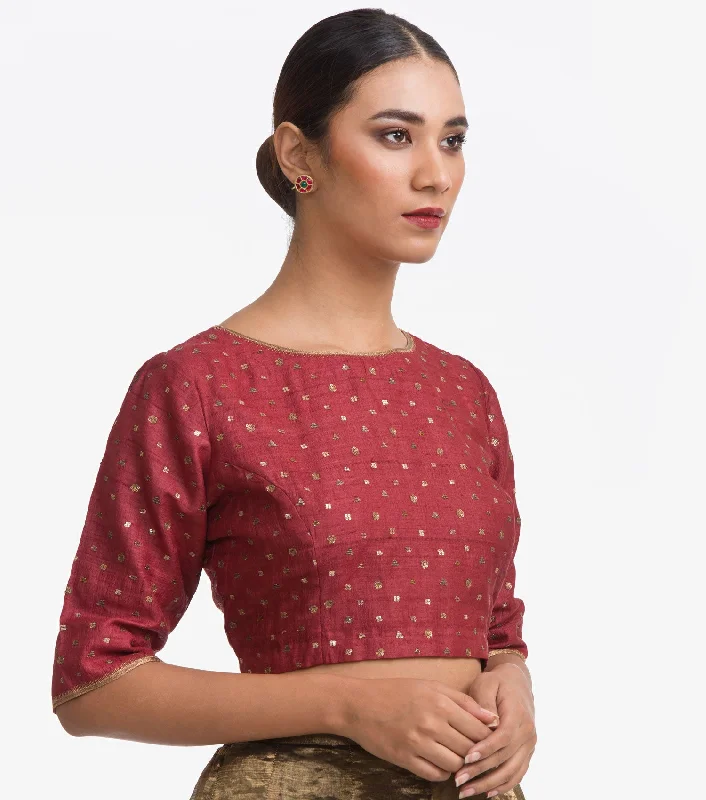 Maroon Embellished Silk Blouse Chic Wrap Blouse