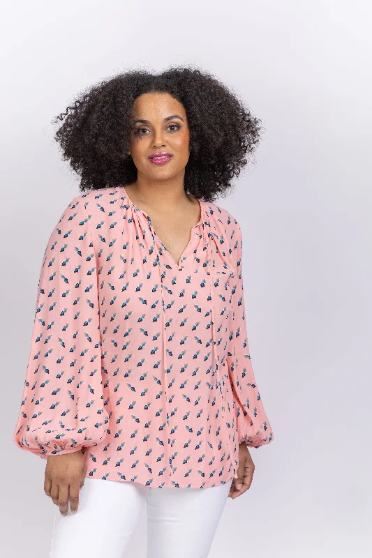 Diane Von Furstenberg Freddie Blouse in Twisted Geo Soft Pink Soft Satin Blouse