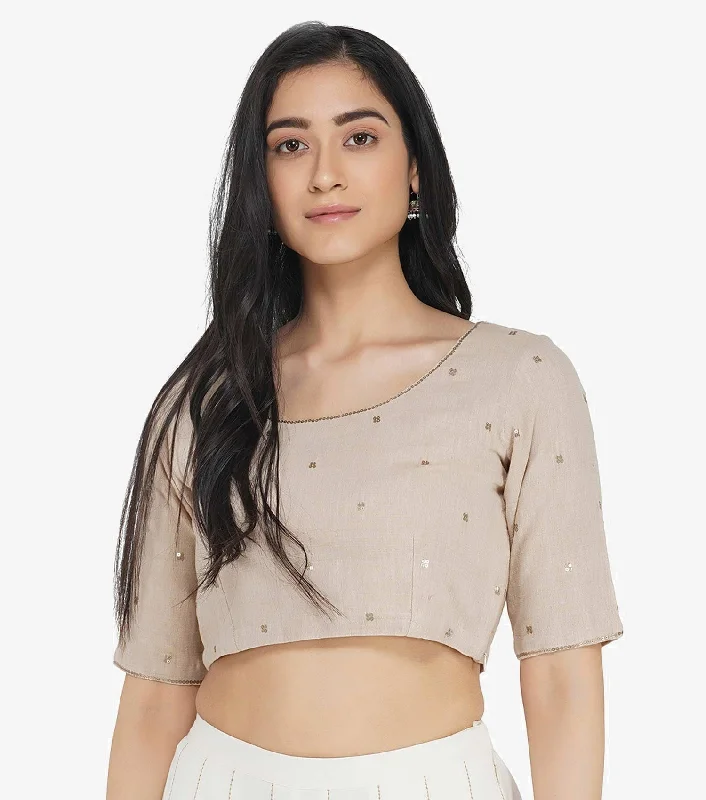 Beige Embroidered Khadi Blouse Embroidered Cotton Blouse