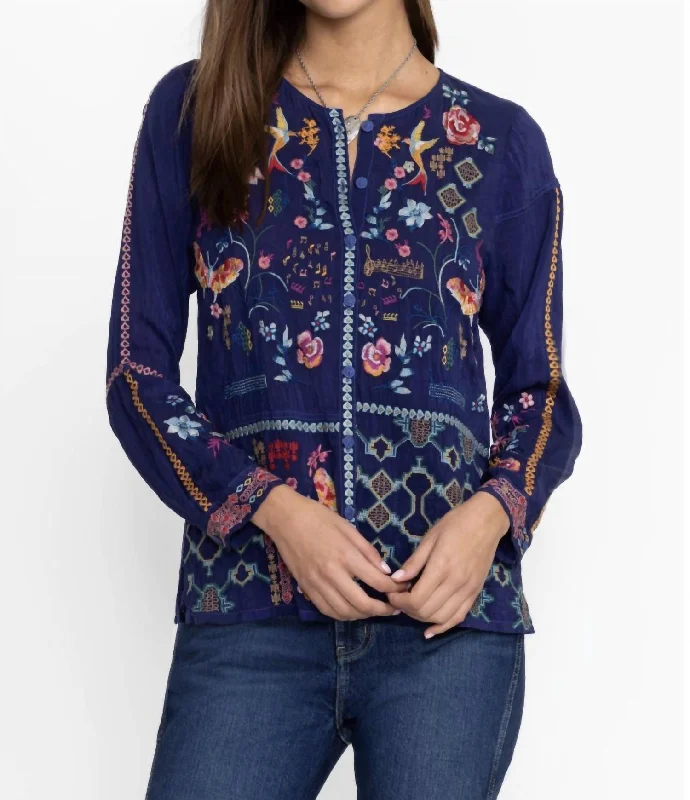 Catalina Blouse In Blue Elegant Silk Blouse