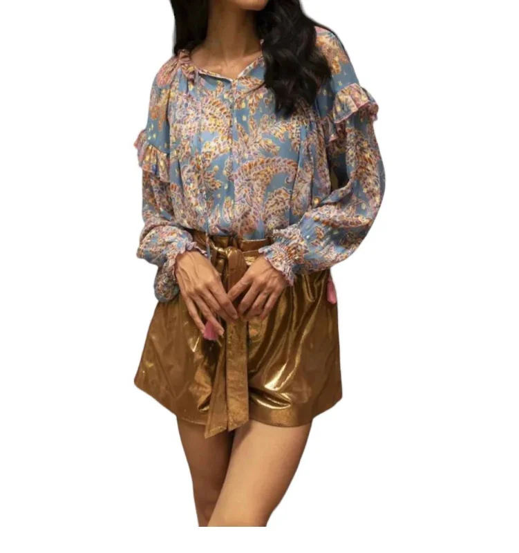 Renata Blouse In Blue Multi Flowy Bohemian Blouse