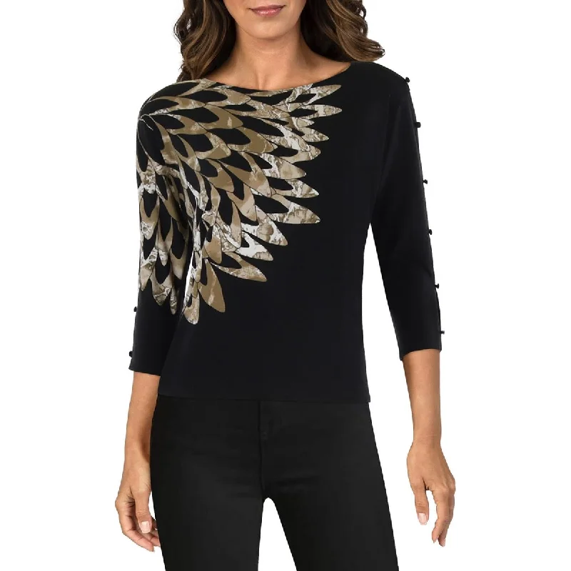 Womens Printed 3/4 Sleeve Blouse Backless Summer Blouse