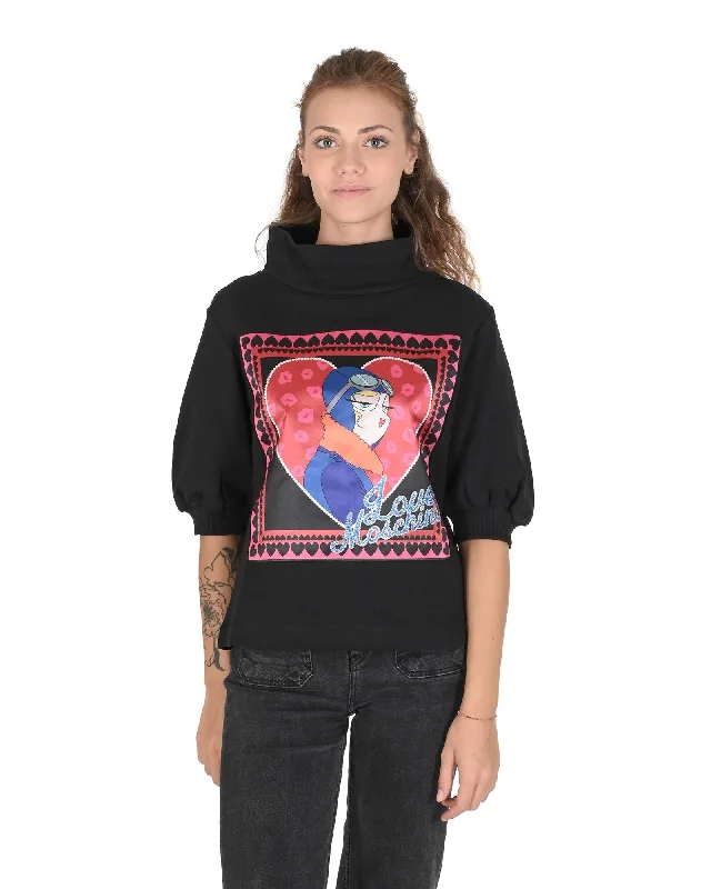 Love Moschino Women's Jersey T-Shirt with Print Black-- Denim Fabric Leather Fabric Suede Fabric Love Moschino Women's Jersey T-Shirt with Print Black-- Denim Fabric Leather Fabric Suede Fabric