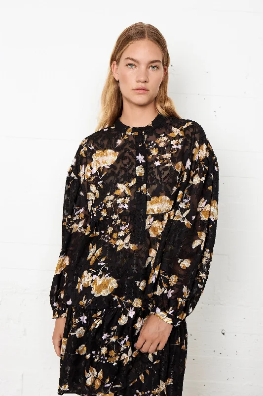 Second Female Betula Blouse - Black Elegant Embroidery Blouse