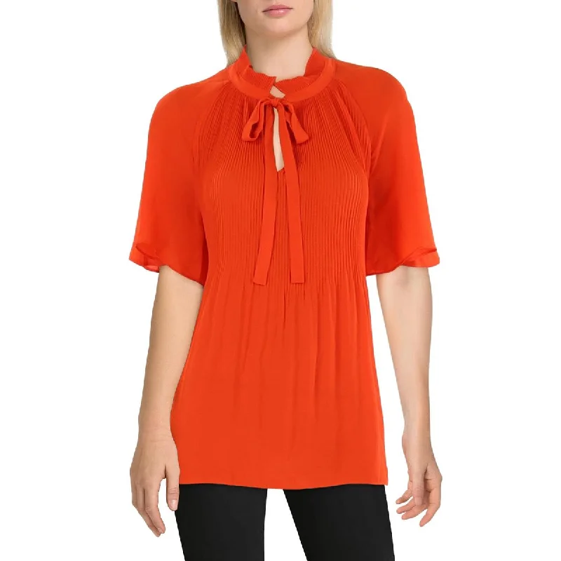 Womens Tie Neck Flutter Sleeve Blouse Feminine Tie Blouse