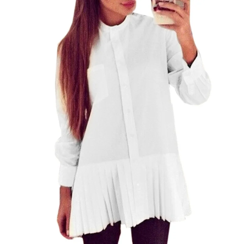 Women Blouses Fashion Long Sleeve White Shirt Dress Ladies Chiffon Tops for Women Clothing Elegant Lace Blouse
