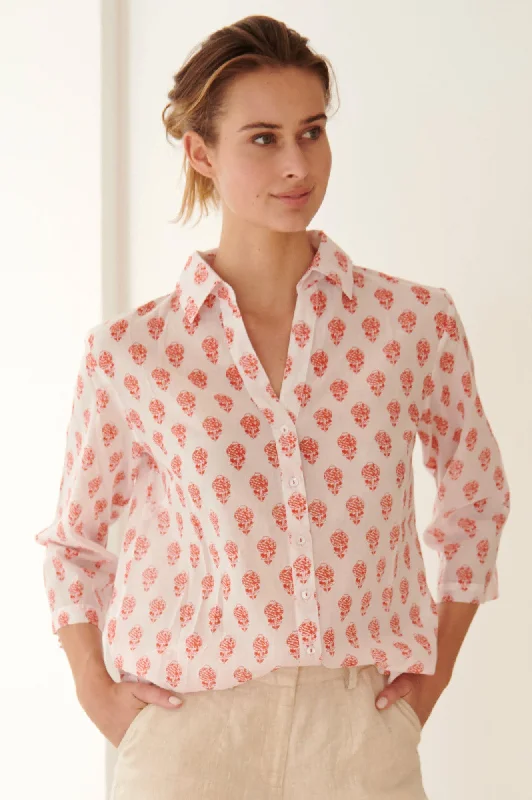 Cecilia Shirt | Pineapple White/Red-- Thin T-Shirt Open Front Quick Dry