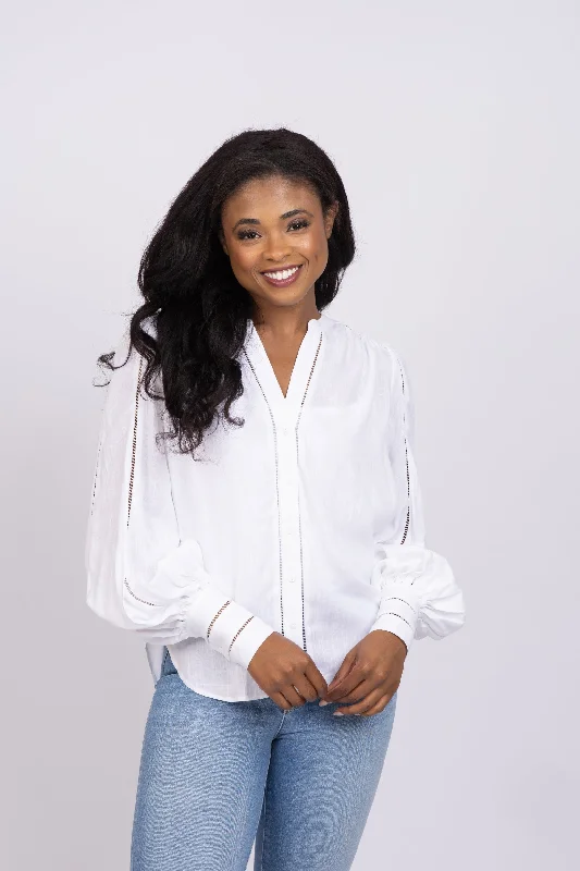 L'agence Kiera Blouse in White Semi-Sheer Blouse
