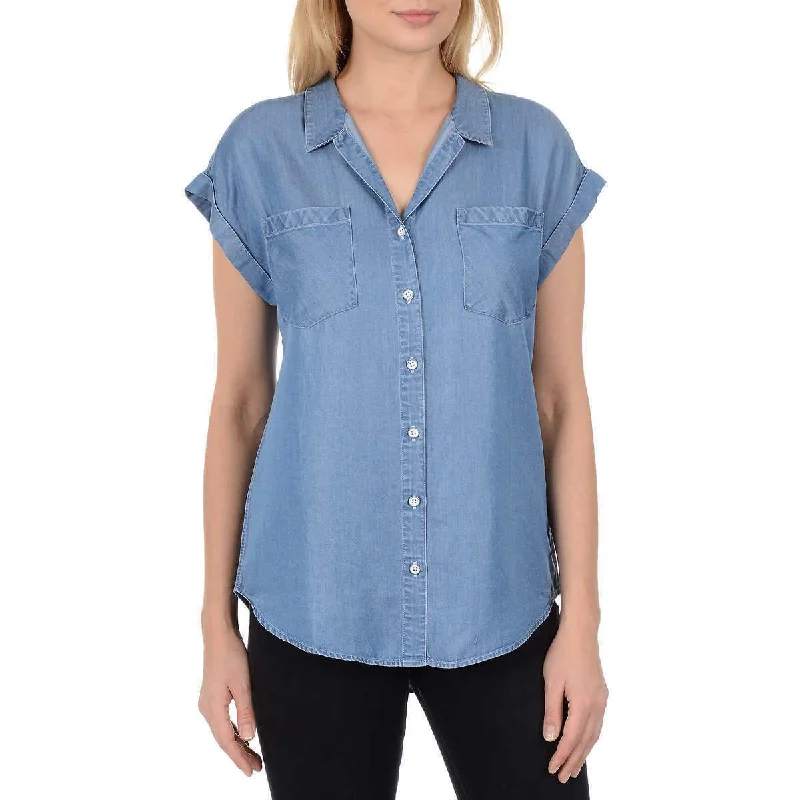 Jachs Girlfriend Blue Quinn Cap Sleeve Light Denim Chambray Womens Blouse Soft Modal Blouse