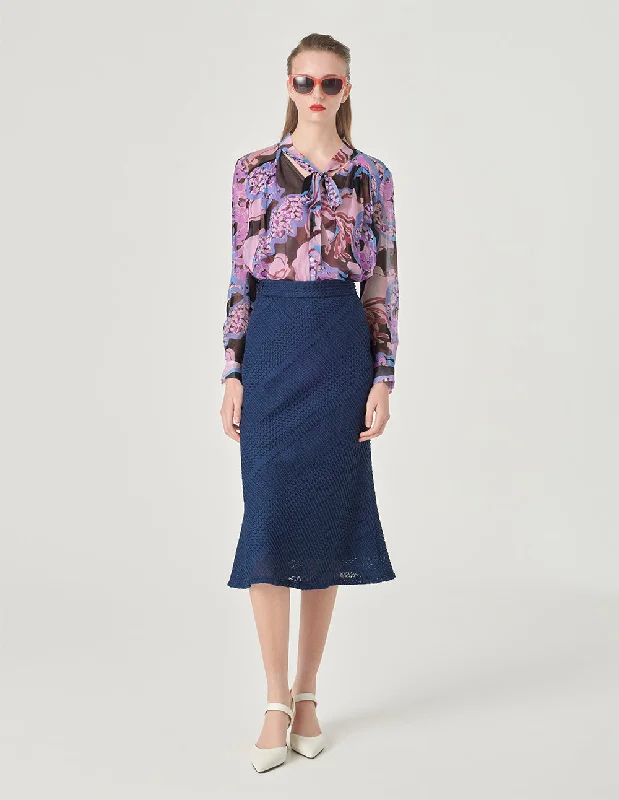 MARYLING V-Neck Silk Printed Blouse Short Sleeve Blouse