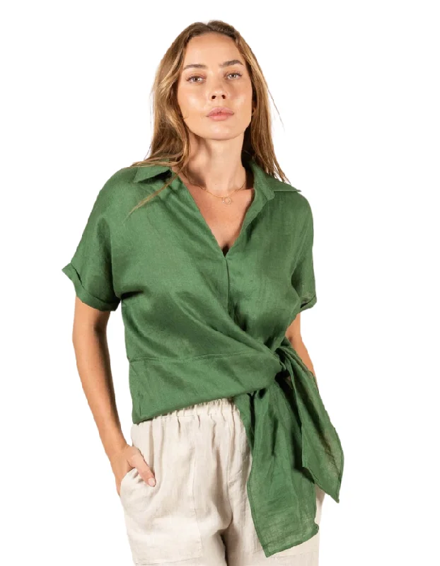 Baker Linen Shirt Fern-- Welt Pockets Slit Pockets
