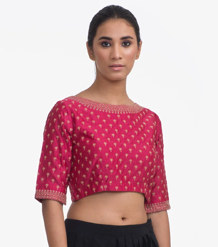red Embroidered Chanderi Blouse Modern Oversized Blouse