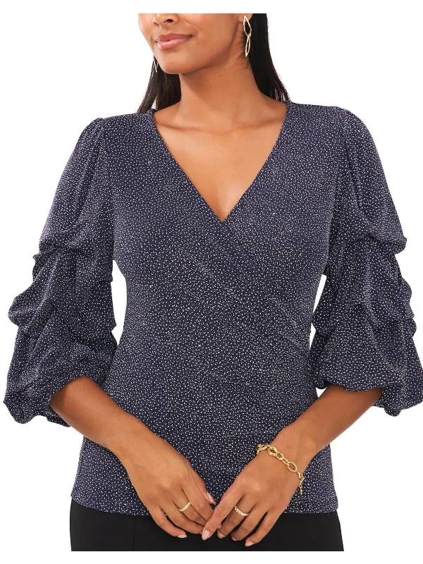 Womens Surplice Neckline Ruffle Sleeve Blouse Backless Summer Blouse