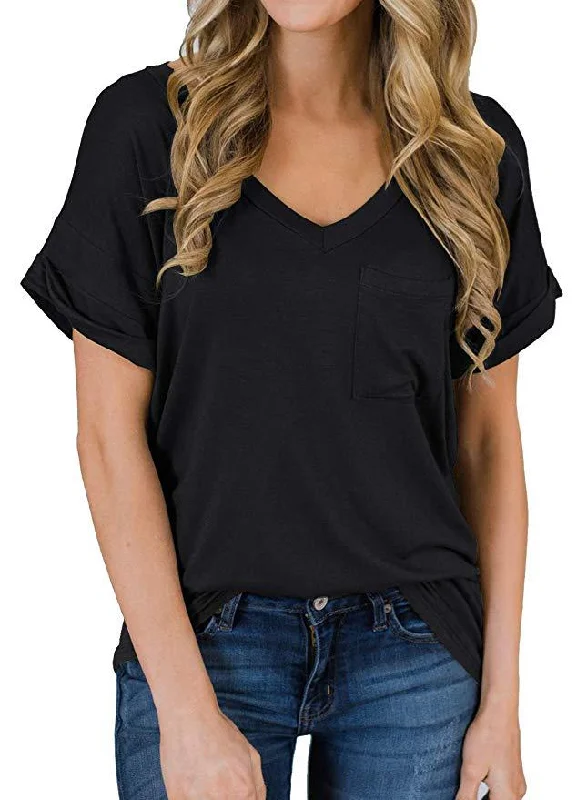 Haute Edition Women's Loose Relaxed Fit V-Neck Summer Top T-Shirt With Pocket-- Welt Pockets Slit Pockets Flap Pockets Haute Edition Women's Loose Relaxed Fit V-Neck Summer Top T-Shirt With Pocket-- Welt Pockets Slit Pockets Flap Pockets
