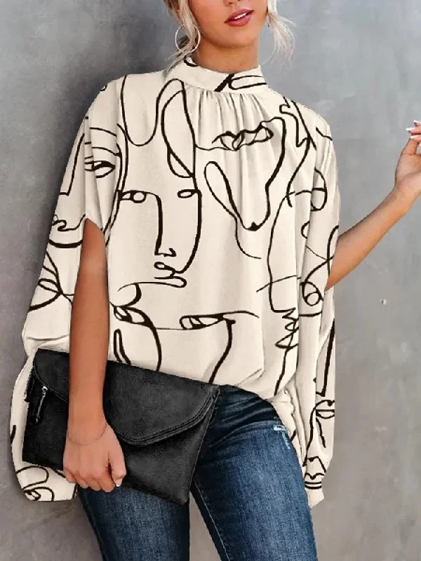 Women Elegant Office Work Casual Loose Fashion Batwing Sleeve Print Round Neck Summer Office Lady Blouse Sleeveless Summer Blouse Women Elegant Office Work Casual Loose Fashion Batwing Sleeve Print Round Neck Summer Office Lady Blouse Sleeveless Summer Blouse
