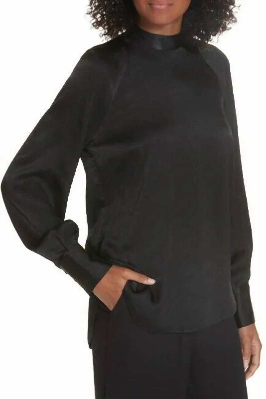 Nash Hammered Satin Open Back Blouse In Black Office Formal Blouse