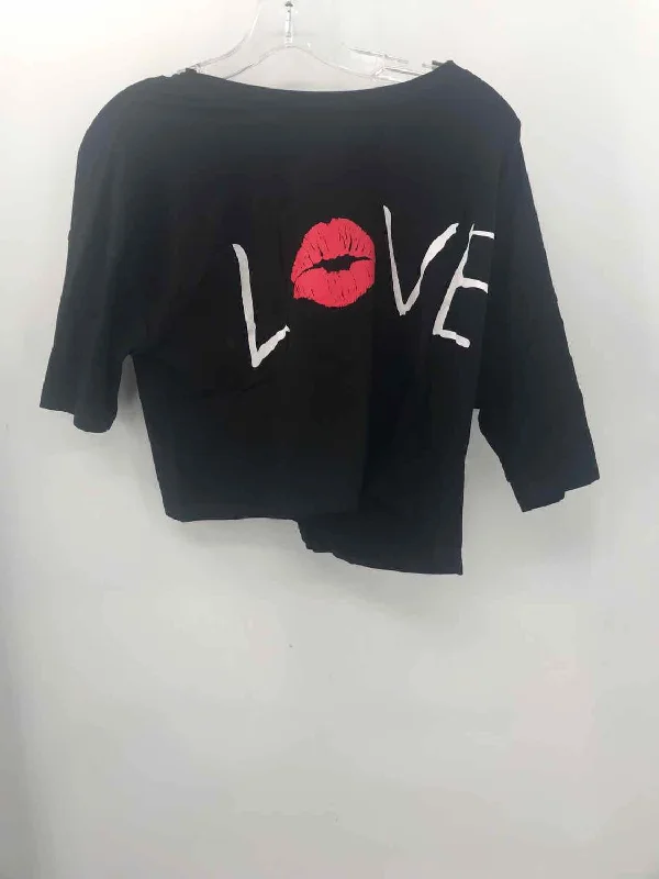 Pre-Owned Nikki B Black Size Small Printed T-shirt-- Polka Dot Checkered Tartan