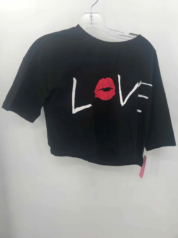 Pre-Owned Nikki B Black Size Small Printed T-shirt-- Hooded Caped Shawl Collar