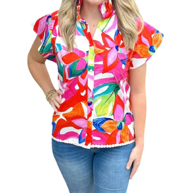 Adelyn Blouse In Sangria Sunset Airy Cotton Blouse