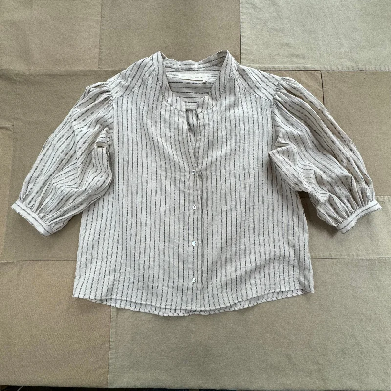 Women's Edith Japanese Organic Cotton Blouse, Cream Stripe Polished Work Blouse