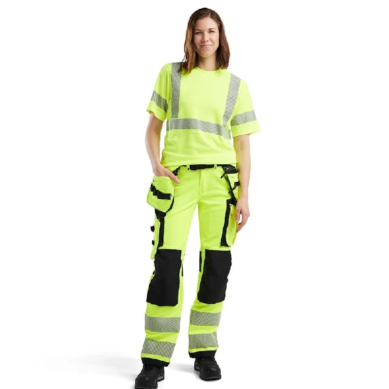 Blaklader 3502 Women's Hi-Vis Short Sleeves T-Shirt-- Striped Floral Plaid