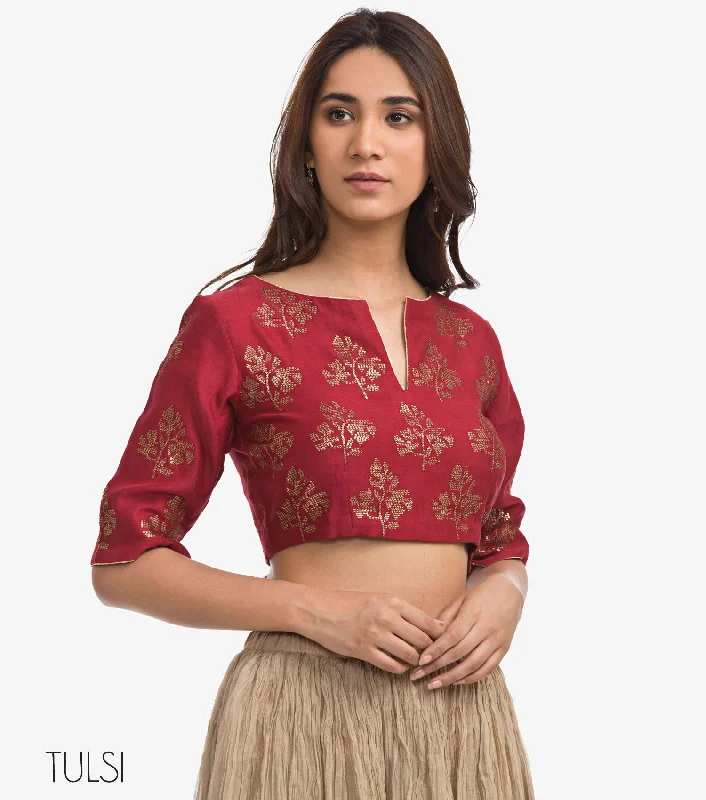 Red Embroidered Chanderi Blouse Everyday Stylish Blouse