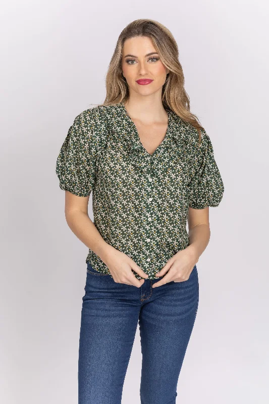 Trovata Faye Blouse in Snowdrop Ditsy Feminine Puff Blouse