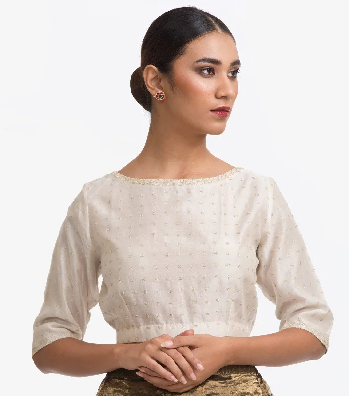 Ivory Embroidered Chanderi Blouse Elegant Silk Blouse
